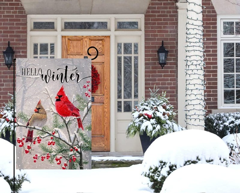 BLKWHT Winter Cardinal Bird Garden Flag 12x18 Vertical Double Sided Farmhouse Trees Snow Christmas Holiday Outside Decorations Burlap Yard Flag BW233 - Image 3